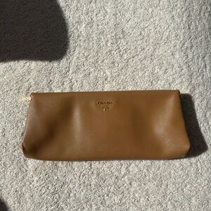 Prada Tan Leather Pouch with Gold Logo